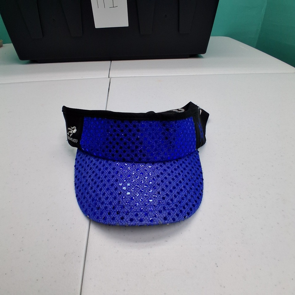 Headsweats Visor OS Blue Sequin Mesh Athletic Running Sparkly Sporty Rave